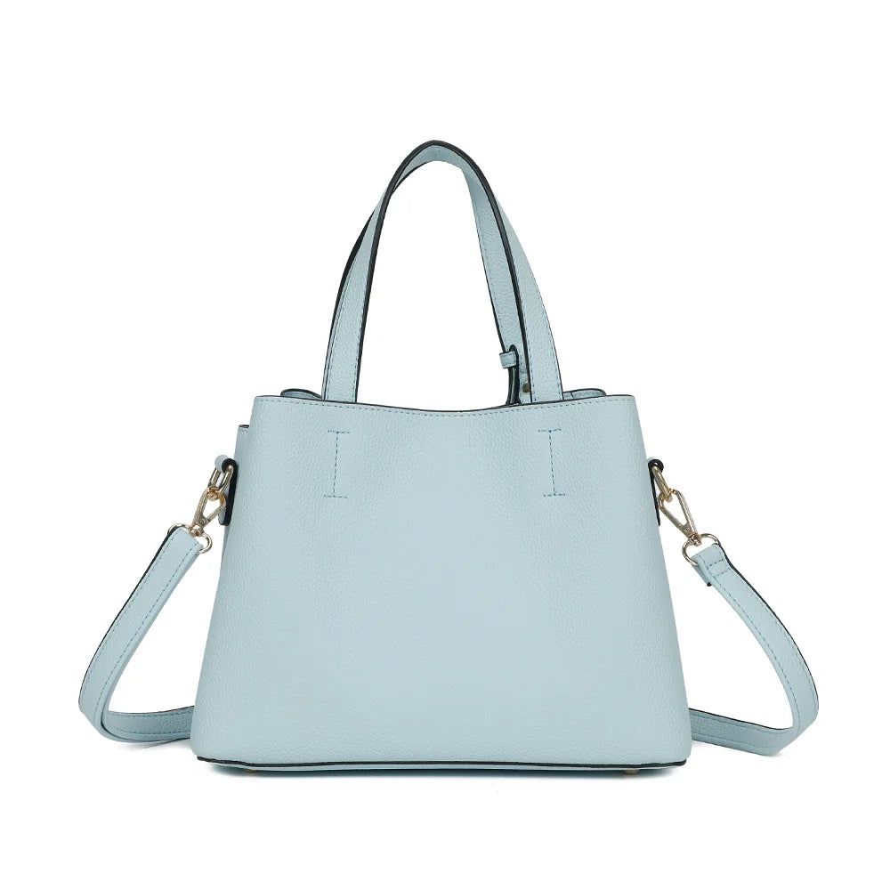 Dos de La Moderne bleu clair : simili cuir grainé épuré et deux anses courtes assorties – réf. R-1710