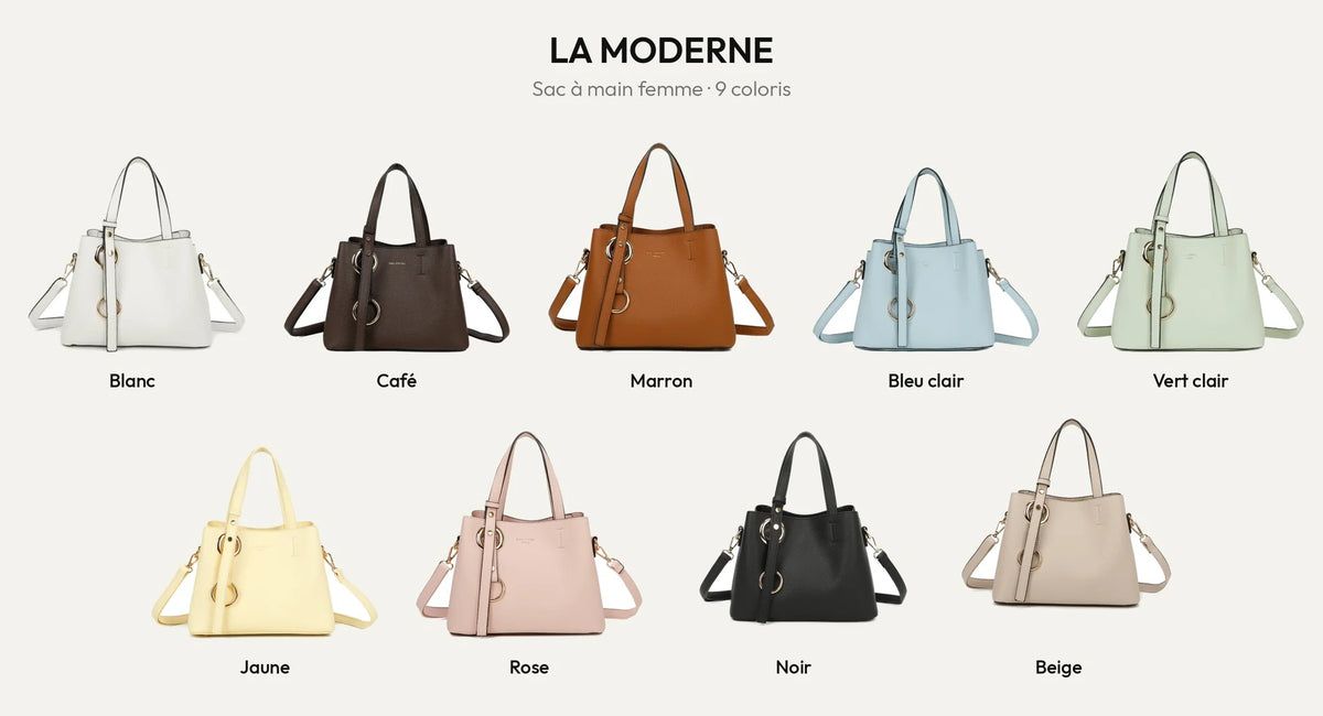 La Moderne, sac à main femme en simili cuir grainé, en 9 coloris – Gallantry Paris – réf. R-1710