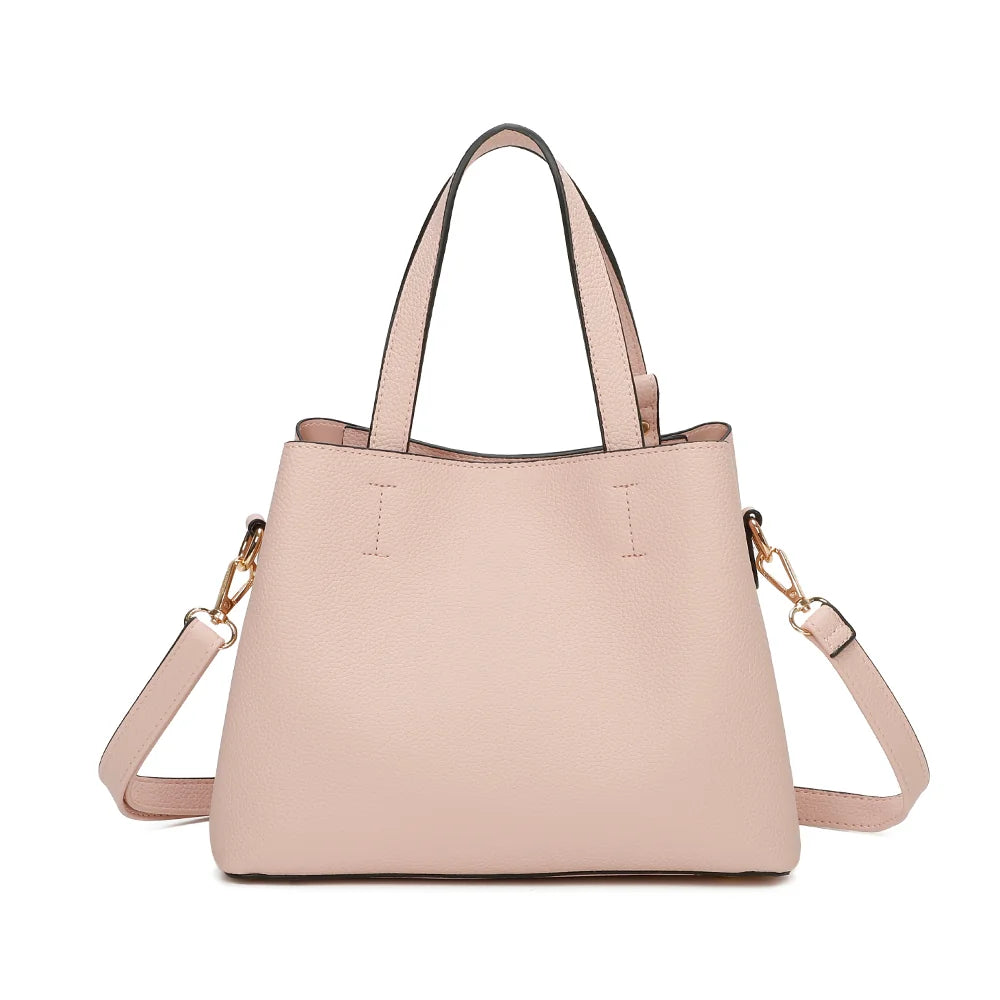 Dos de La Moderne rose : simili cuir grainé épuré et deux anses courtes assorties – réf. R-1710