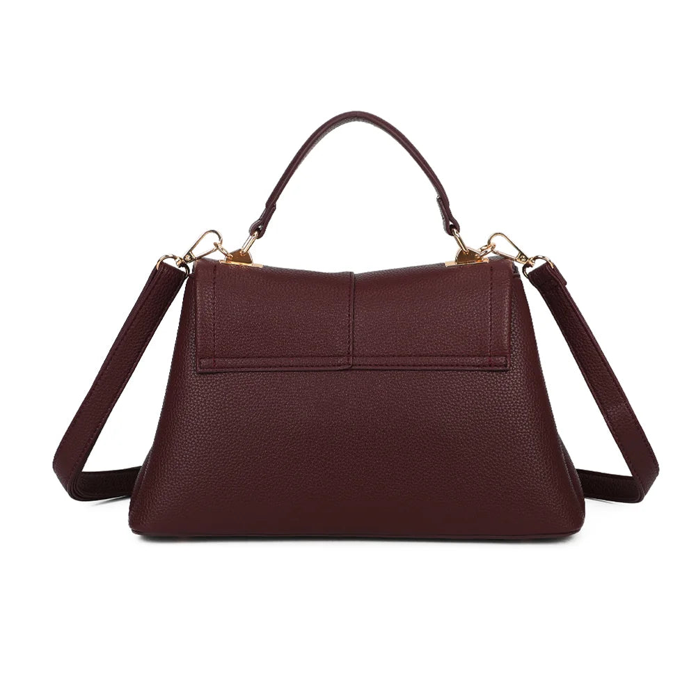 Dos du sac La Monna bordeaux, simili cuir grainé et lignes épurées, accastillage doré – réf. R-2057