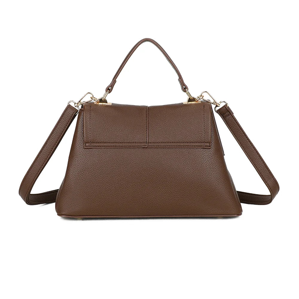 Dos du sac La Monna café, simili cuir grainé et lignes épurées, accastillage doré – réf. R-2057