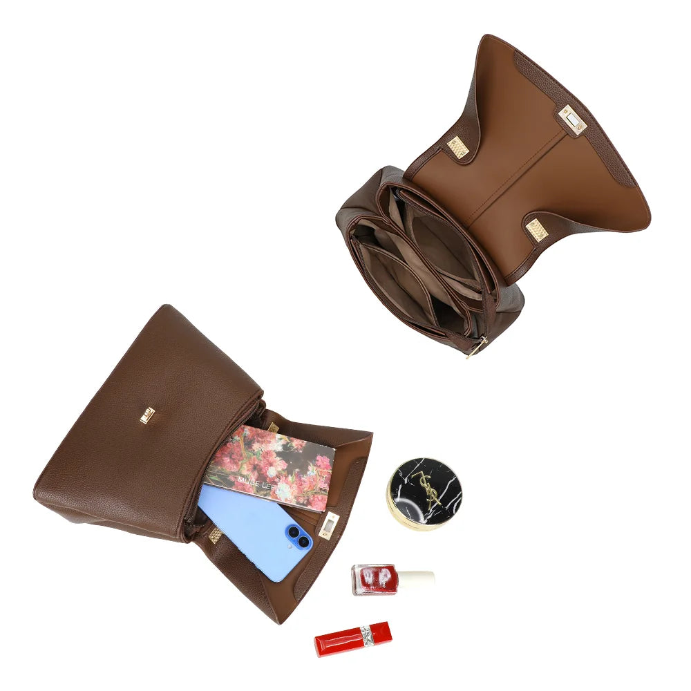 Intérieur du La Monna café : plusieurs compartiments pour téléphone, maquillage et essentiels – réf. R-2057
