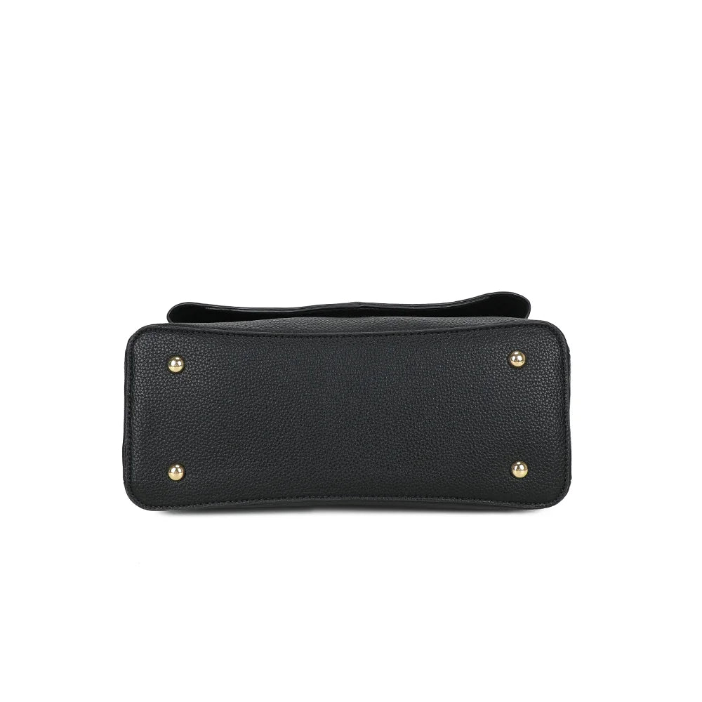 Vue du dessous du sac La Monna noir, en simili cuir grainé vegan à la tenue structurée – réf. R-2057