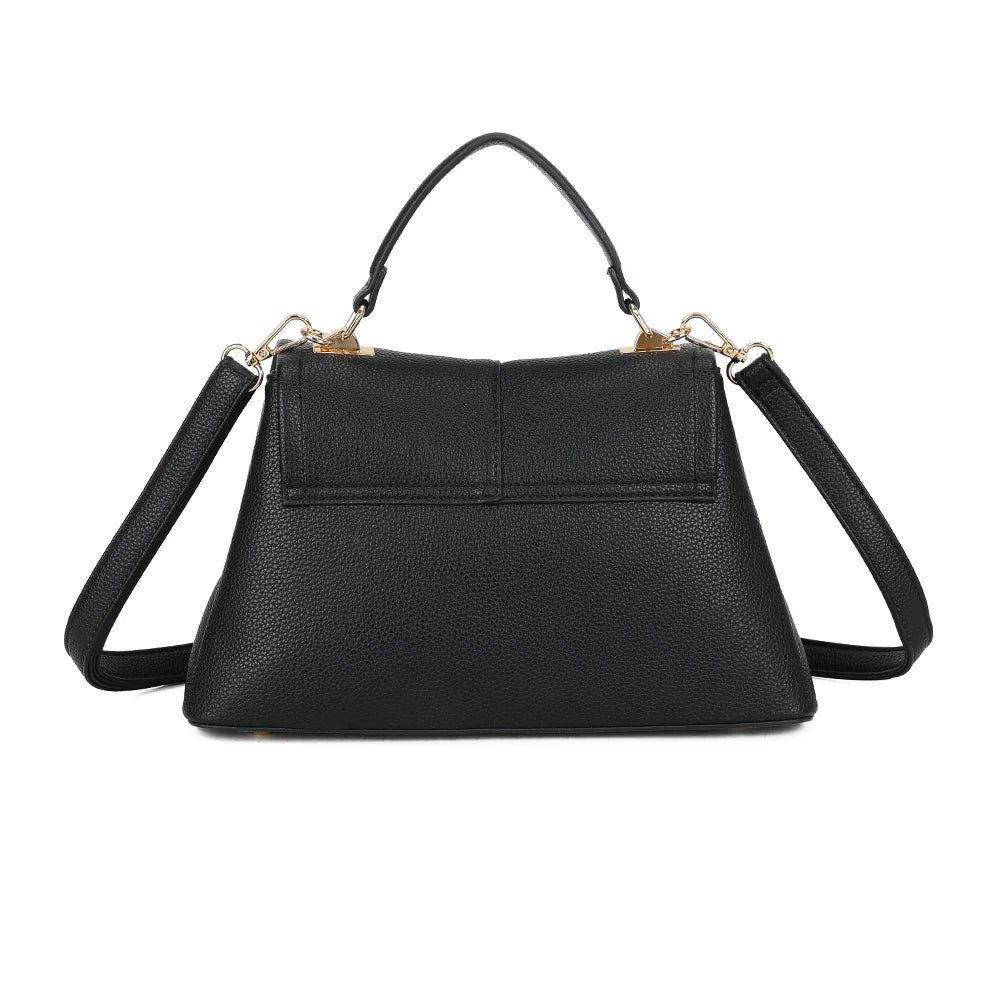 Dos du sac La Monna noir, simili cuir grainé et lignes épurées, accastillage doré – réf. R-2057