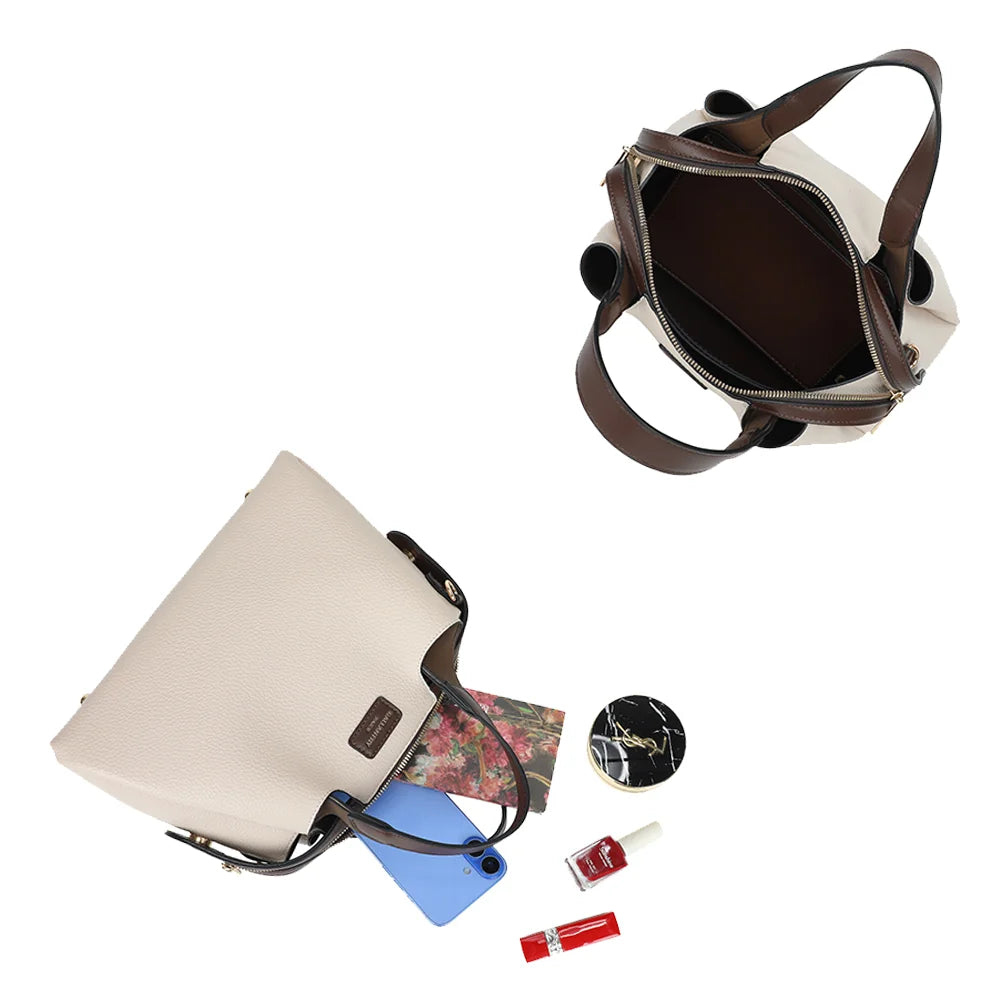 Intérieur de La Montaigne beige/coffee : grand compartiment zippé pour les essentiels – réf. M-9458-1