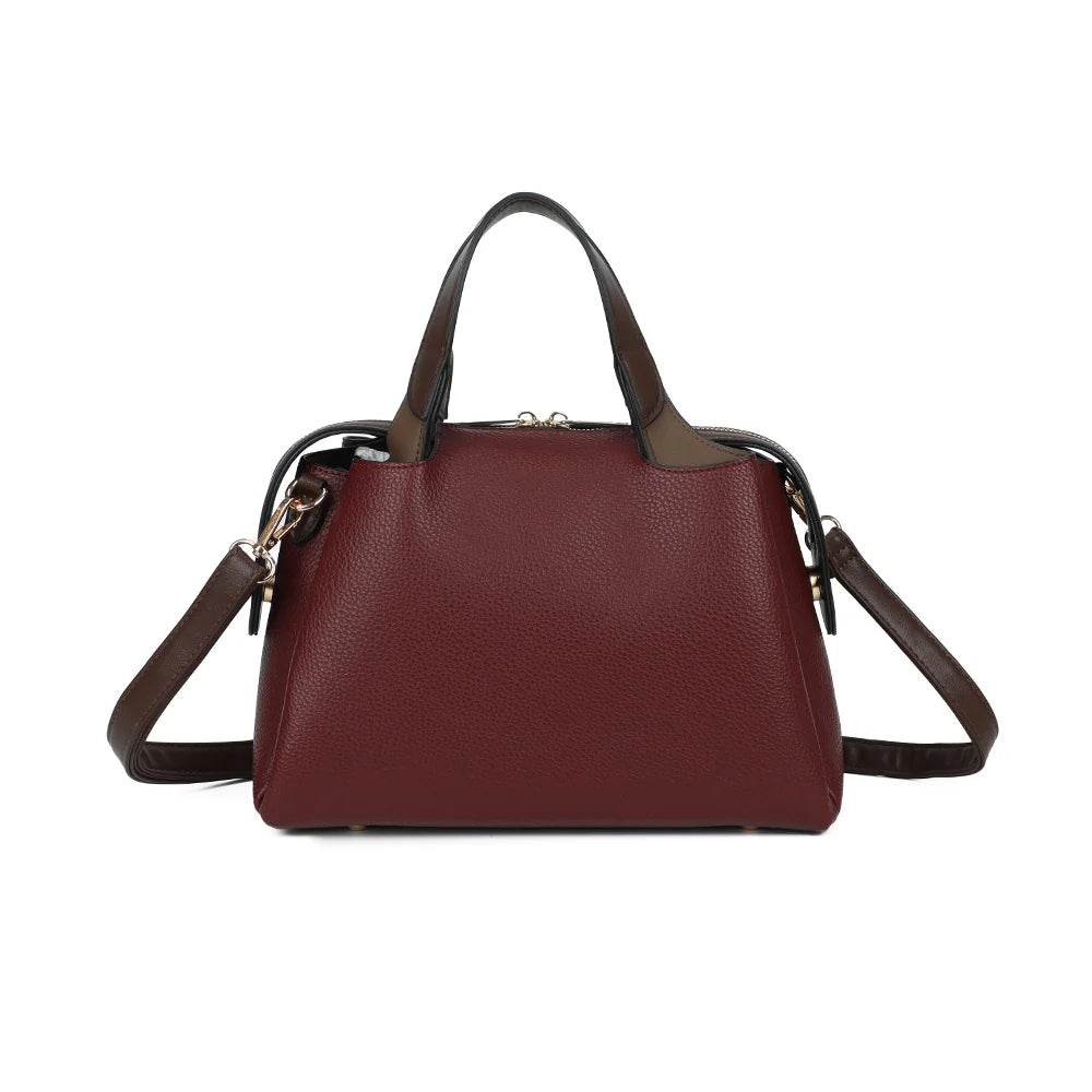 Sac à main femme La Montaigne bordeaux en simili cuir grainé, anses contrastées – Gallantry Paris – réf. M-9458-1