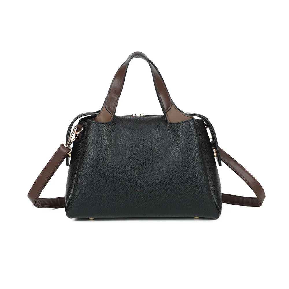 Sac à main femme La Montaigne noir en simili cuir grainé, anses contrastées – Gallantry Paris – réf. M-9458-1