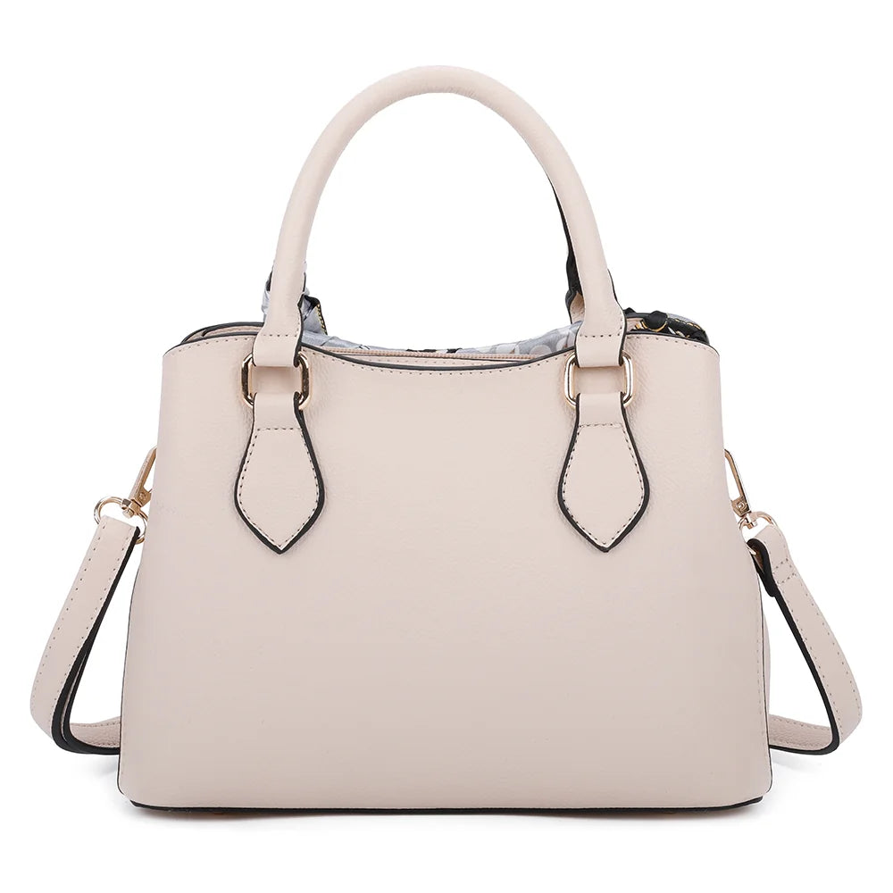 Dos de La Mystérieuse beige : simili cuir grainé uni et deux anses arrondies – réf. DQ-8629