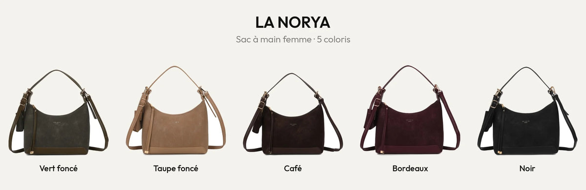 Sac à main femme La Norya en 5 coloris : vert foncé, taupe foncé, café, bordeaux et noir – Gallantry Paris – réf. A-9179