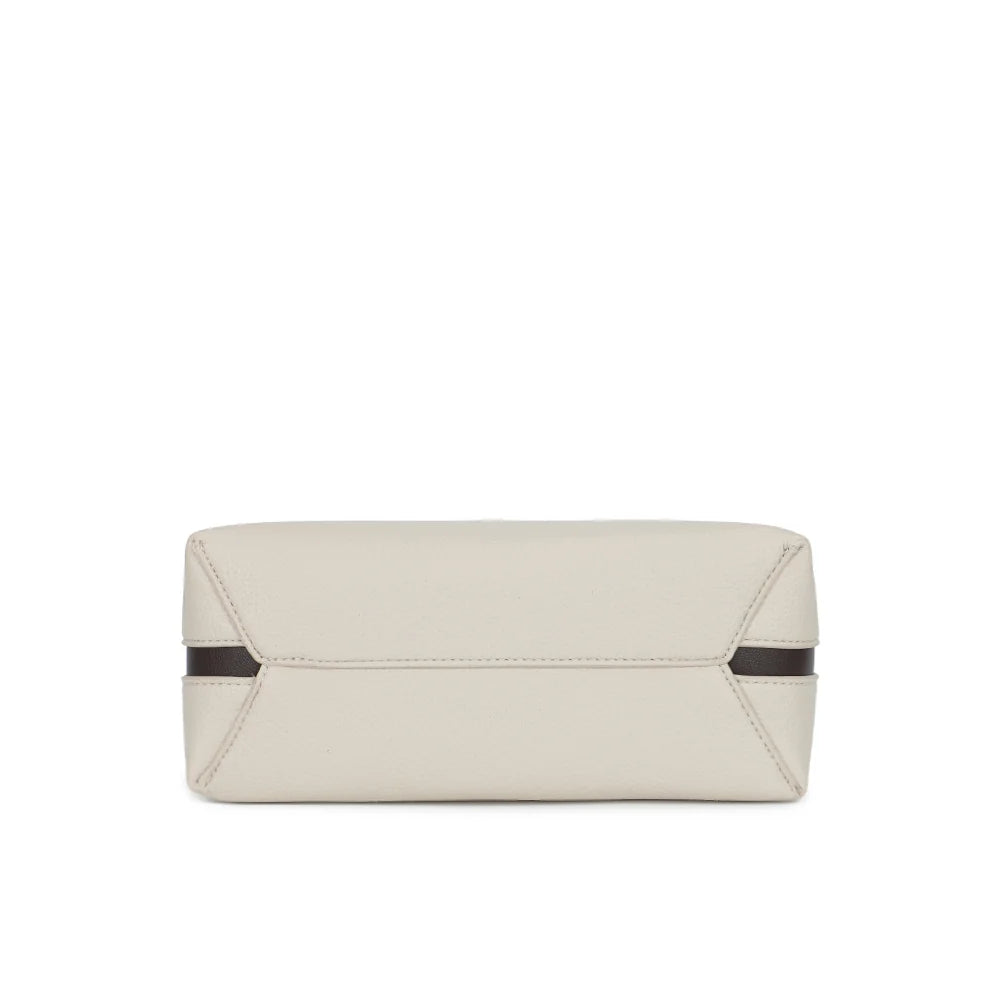 Fond du sac La Novelle beige en simili cuir grainé, forme nette et structurée – réf. R-2066