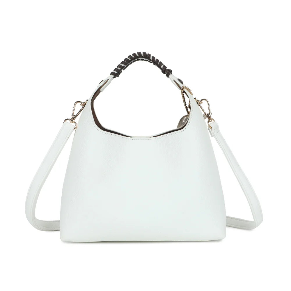 Dos du sac La Novelle blanc : simili cuir grainé uni et poignée à détail tressé – réf. R-2066