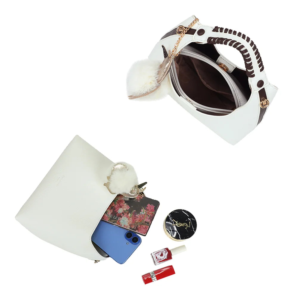 Intérieur du sac La Novelle blanc : compartiment doublé pour smartphone, carnet et maquillage – réf. R-2066