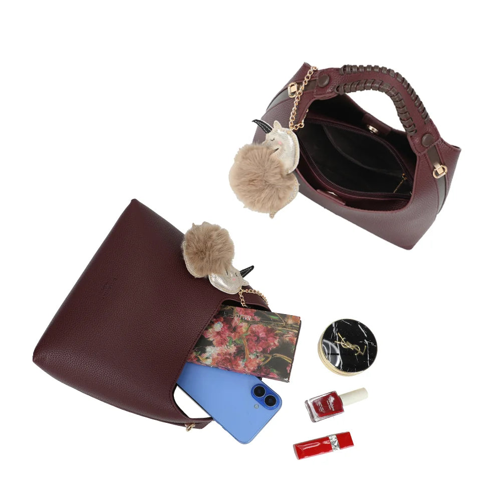 Intérieur du sac La Novelle bordeaux : compartiment doublé pour smartphone, carnet et maquillage – réf. R-2066