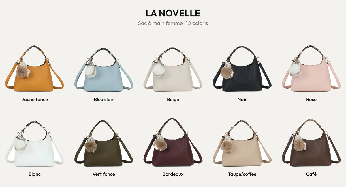Sac à main femme La Novelle en simili cuir grainé, poignée tressée, dans ses 10 coloris – Gallantry Paris – réf. R-2066