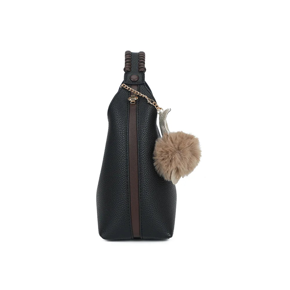 Profil du sac La Novelle noir : format compact de 10 cm de profondeur et attache dorée – réf. R-2066