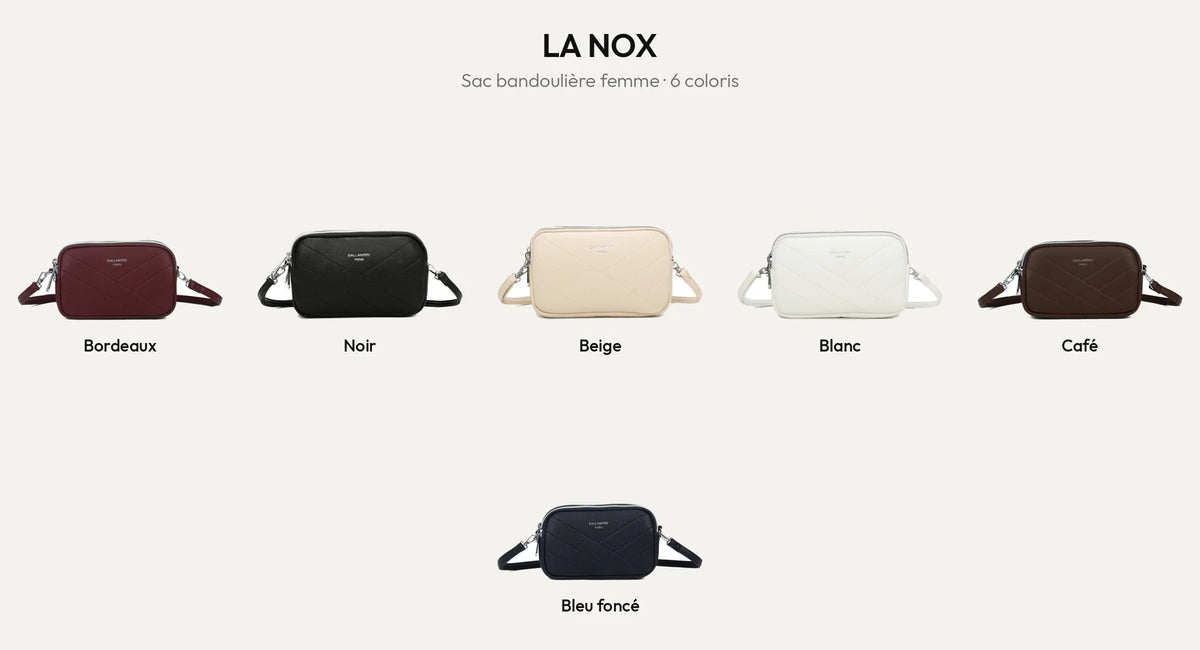 Sac bandoulière femme La Nox en 6 coloris : Bordeaux, Noir, Beige, Blanc, Coffee et Bleu Foncé – Gallantry Paris – réf. SF-8657