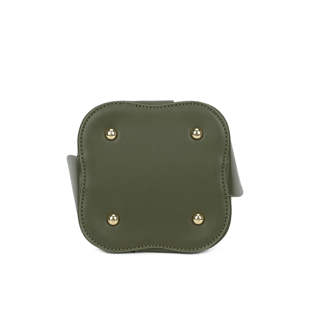 Dessous du sac La Nuvia vert foncé, vu de face pour découvrir sa forme arrondie – réf. DQ-8727