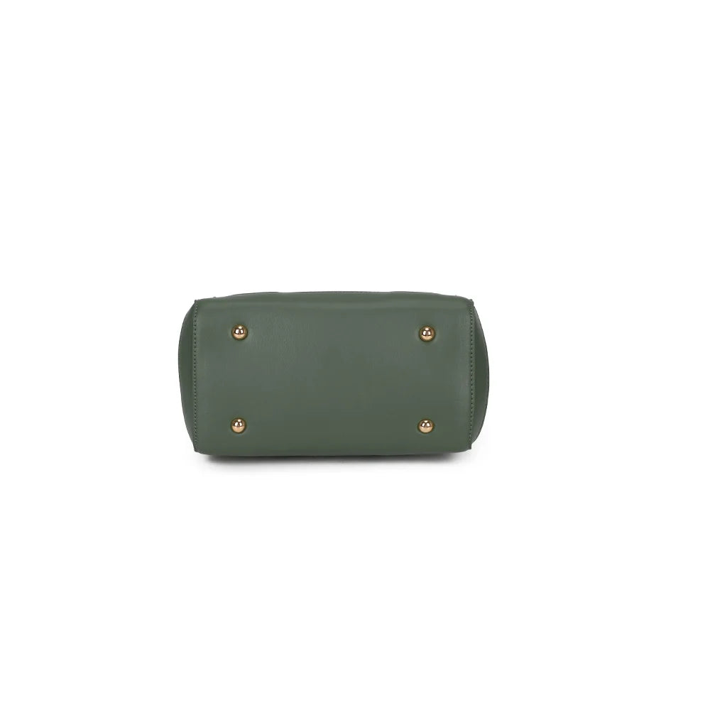 Dessous de La Olyssia vert foncé, avec petits pieds métalliques qui protègent la base – réf. R-2077