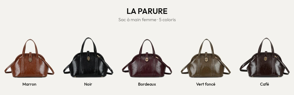 Sac à main femme La Parure en 5 coloris : Marron, Noir, Bordeaux, Vert Foncé et Coffee – Gallantry Paris – réf. R-2065