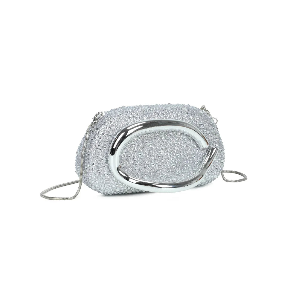 La Pépite argent vue de trois quarts : silhouette arrondie entièrement habillée de strass scintillants – réf. HR-92009-3