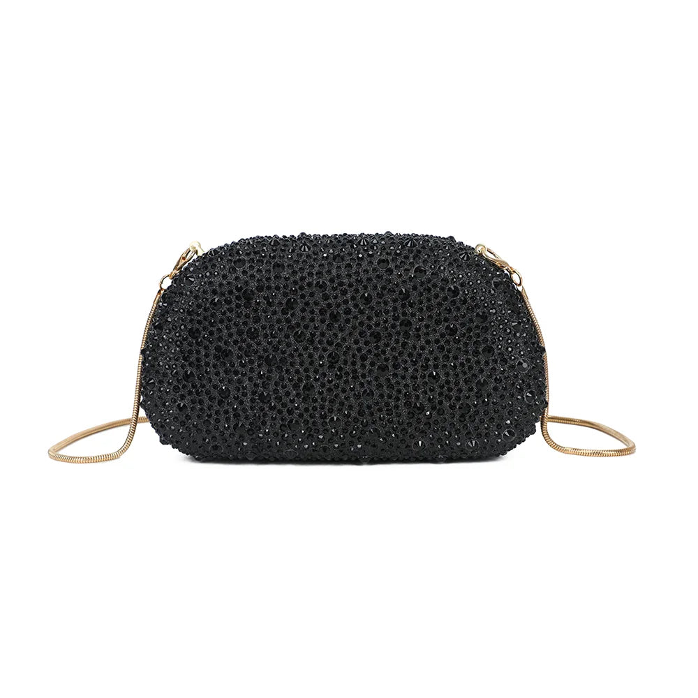 Dos de la pochette La Pépite noir, lui aussi couvert de strass et de cristaux scintillants – réf. HR-92009-3