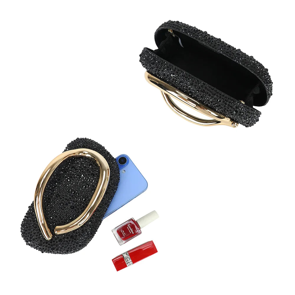 La Pépite noir ouverte : compartiment intérieur pour cartes, clés et accessoires de beauté – réf. HR-92009-3