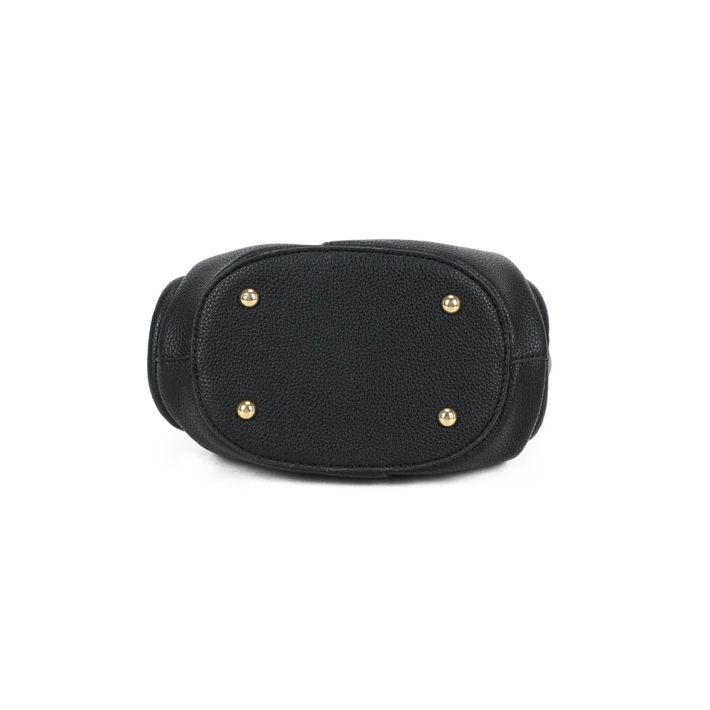 Dessous de La Pétalia noir, en simili cuir grainé assorti au reste du sac – réf. DQ-8723