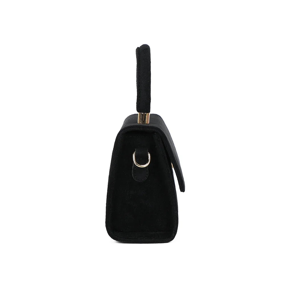 Profil de La Petite Élégante noir : 8 cm de profondeur et anneau doré pour la bandoulière – réf. HY-5406-5