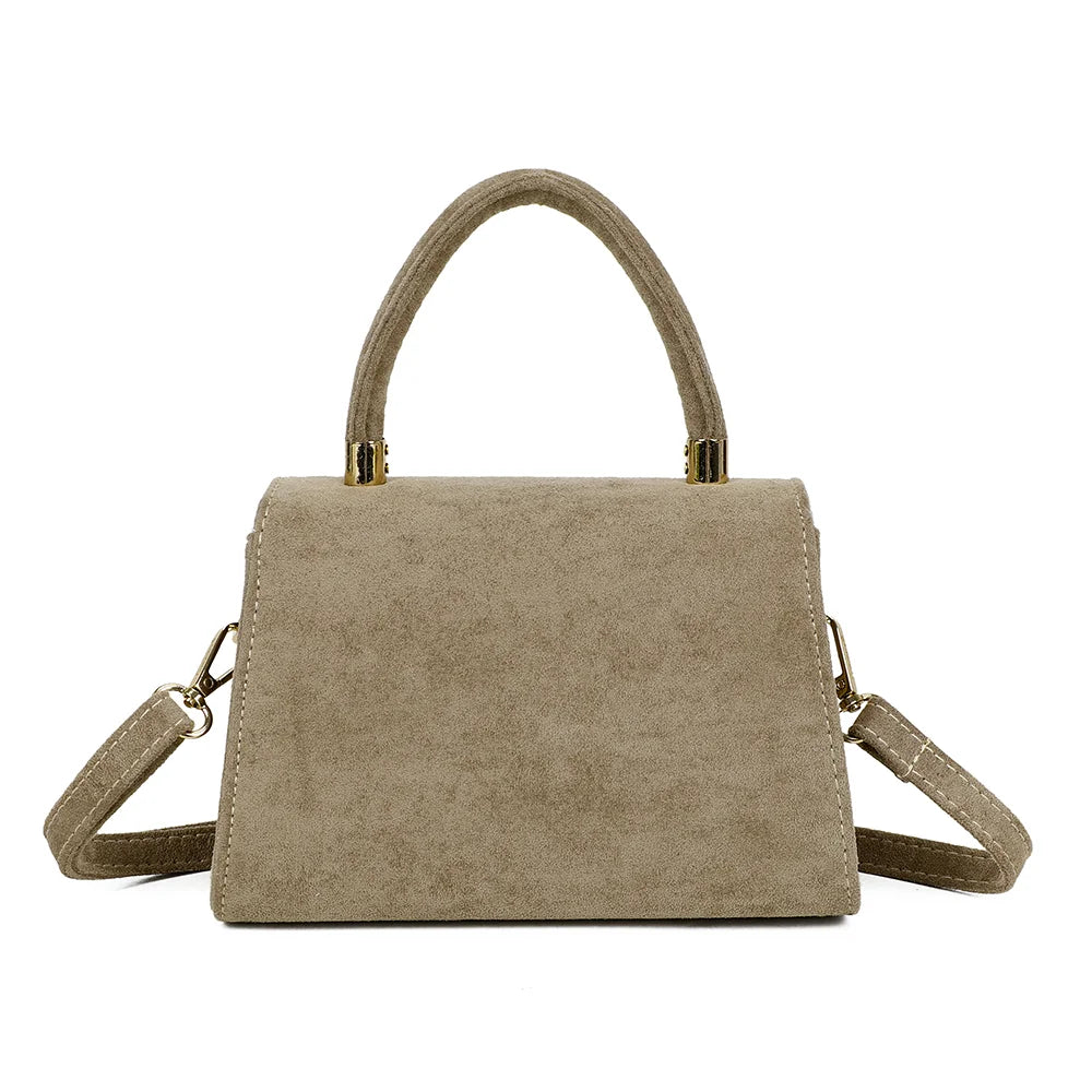 Dos de La Petite Élégante taupe foncé, lisse et épuré, avec sa poignée gainée aux embouts dorés – réf. HY-5406-5