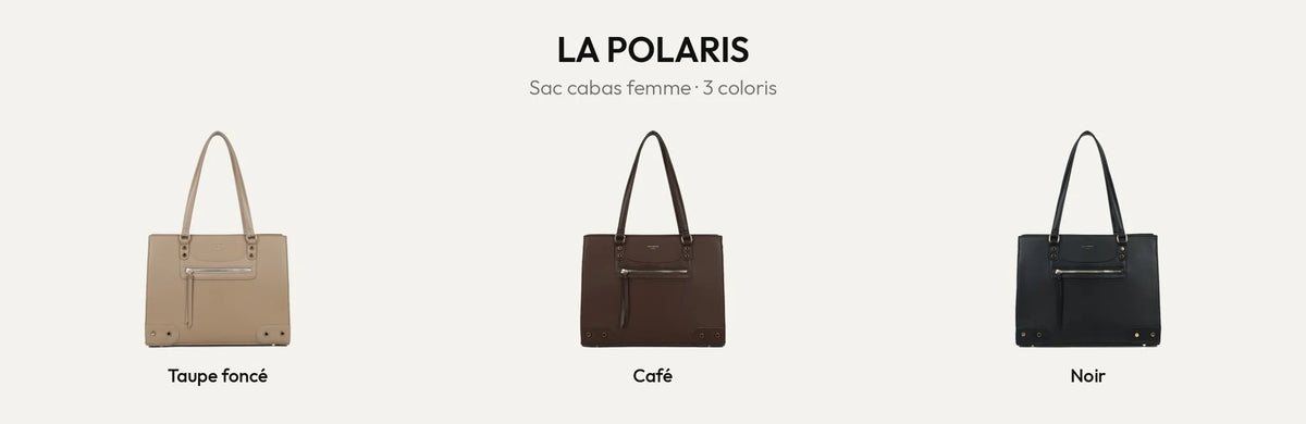 Sac cabas femme La Polaris en simili cuir grainé, coloris taupe foncé, coffee et noir – Gallantry Paris – réf. R-2075