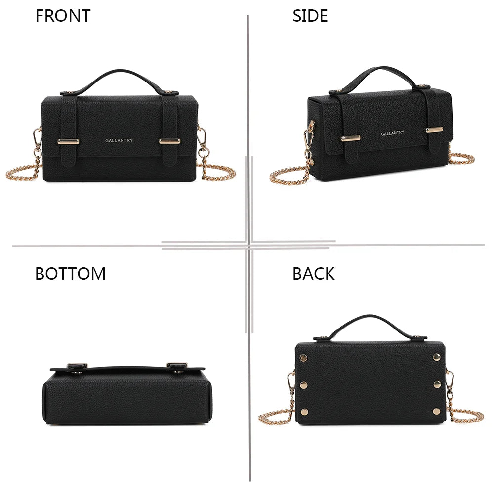 La Pomone en noir sous tous les angles : face, côté, dessous et dos de ce petit sac boîte – réf. MW-24001-1