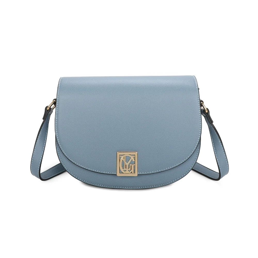Sac bandoulière femme La Raffinée bleu, rabat demi-lune et logo G en métal doré – Gallantry Paris – réf. R-1961