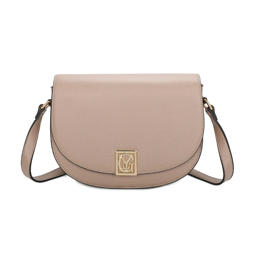Sac bandoulière femme La Raffinée champagne, rabat demi-lune et logo G en métal doré – Gallantry Paris – réf. R-1961