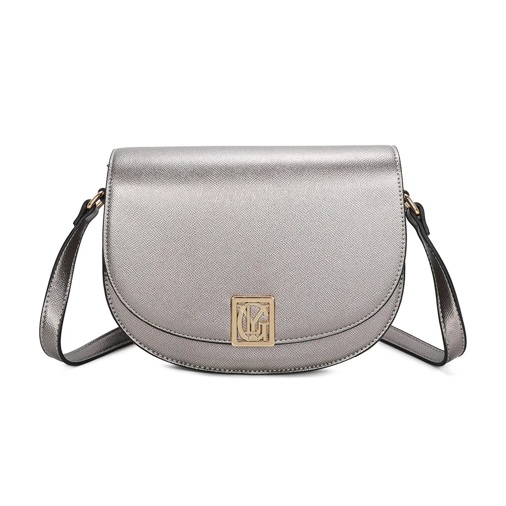Sac bandoulière femme La Raffinée gun, rabat demi-lune et logo G en métal doré – Gallantry Paris – réf. R-1961