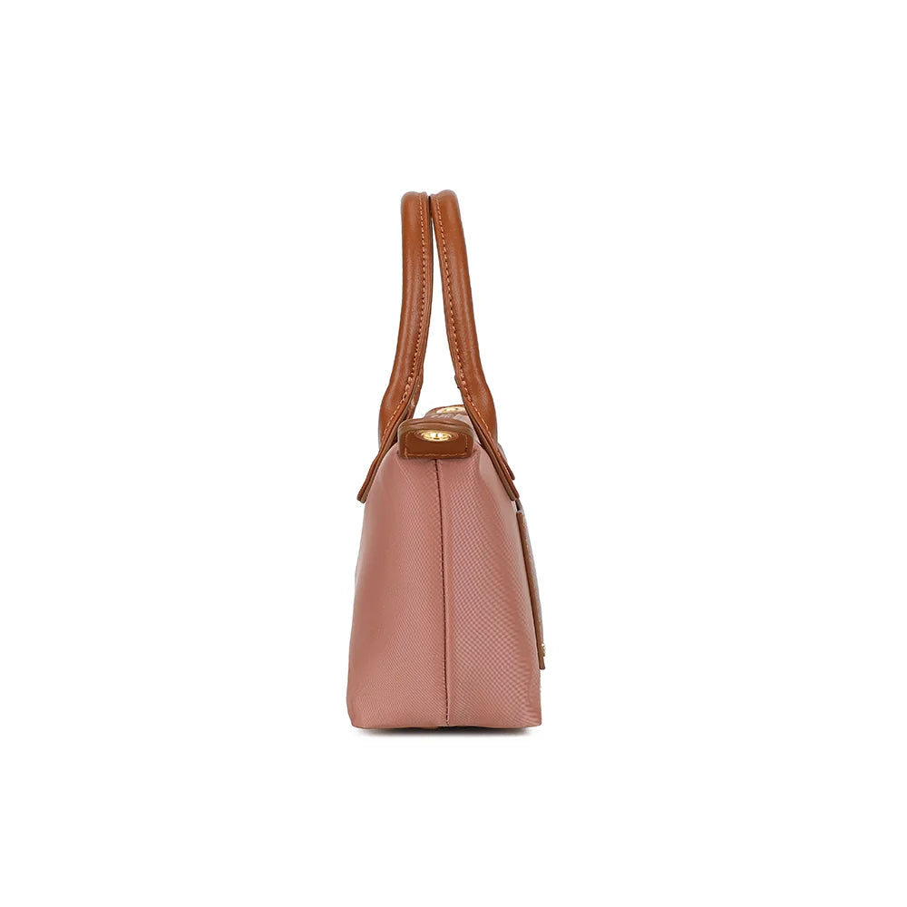 Profil de La Romane rose foncé : 9 cm de profondeur et patte latérale cognac à attache dorée – réf. Z-05-6