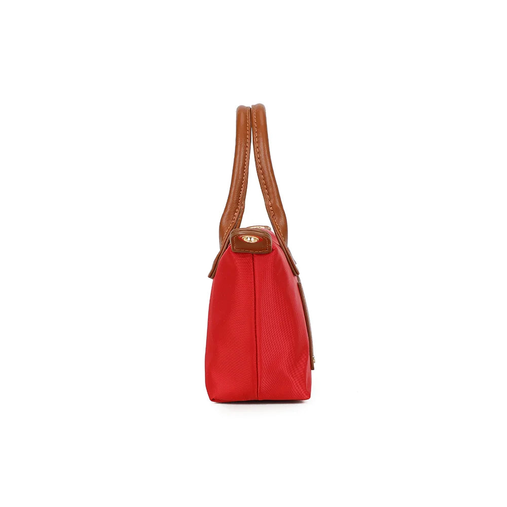 Profil de La Romane rouge : 9 cm de profondeur et patte latérale cognac à attache dorée – réf. Z-05-6