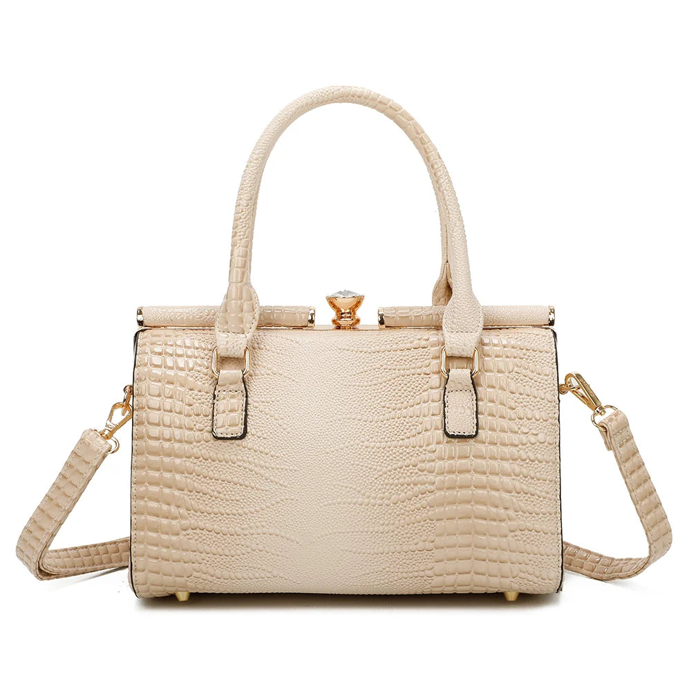 Dos du sac La Rosalia beige, effet croco brillant et anses assorties – réf. R-1714