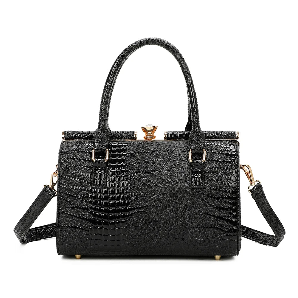 Dos du sac La Rosalia noir, effet croco brillant et anses assorties – réf. R-1714