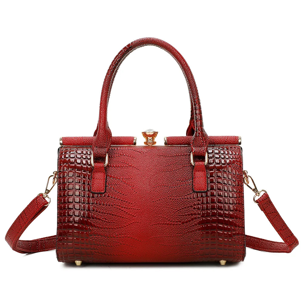 Dos du sac La Rosalia rouge, effet croco brillant et anses assorties – réf. R-1714
