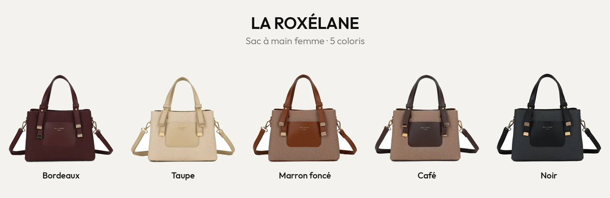 Sac à main femme La Roxélane en coloris bordeaux, taupe, D.BROWN, coffee et noir – Gallantry Paris – réf. DQ-8655-6