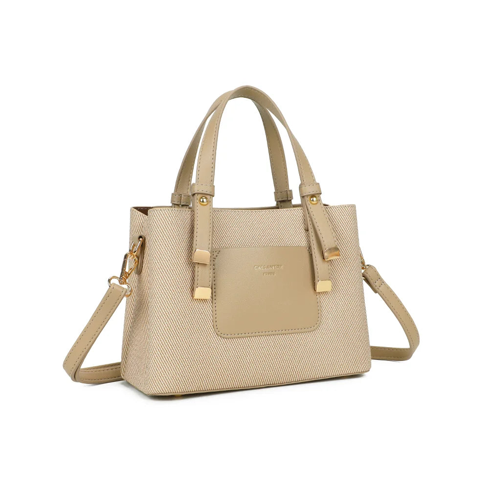 La Roxélane taupe de trois quarts : silhouette compacte et structurée, bandoulière amovible – réf. DQ-8655-6