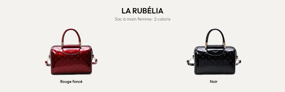 Sac à main femme La Rubélia verni en rouge foncé et noir – Gallantry Paris – réf. M-9364-14