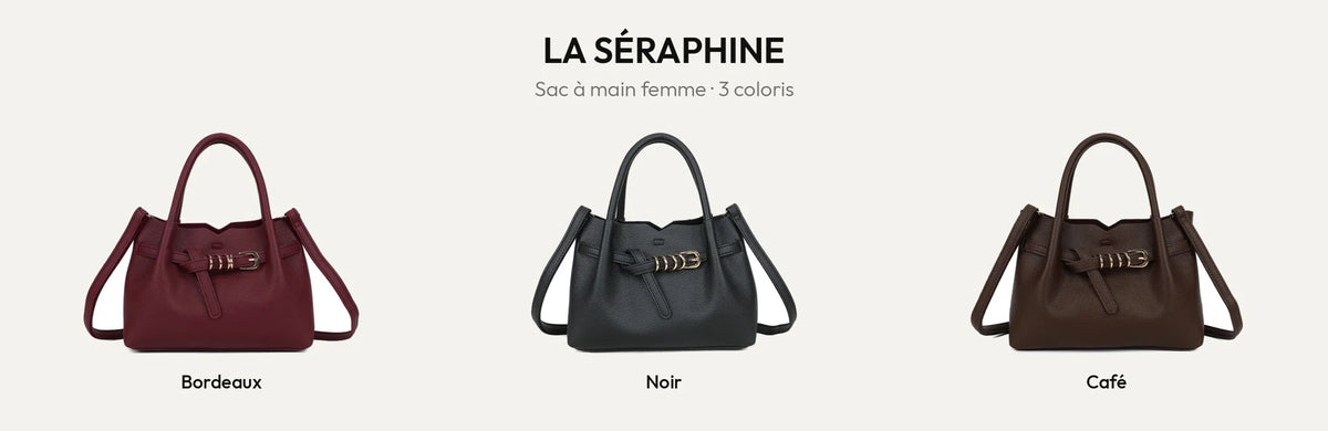 Sac à main femme La Séraphine en simili cuir grainé, coloris Bordeaux, Noir et Coffee – Gallantry Paris – réf. DQ-8732