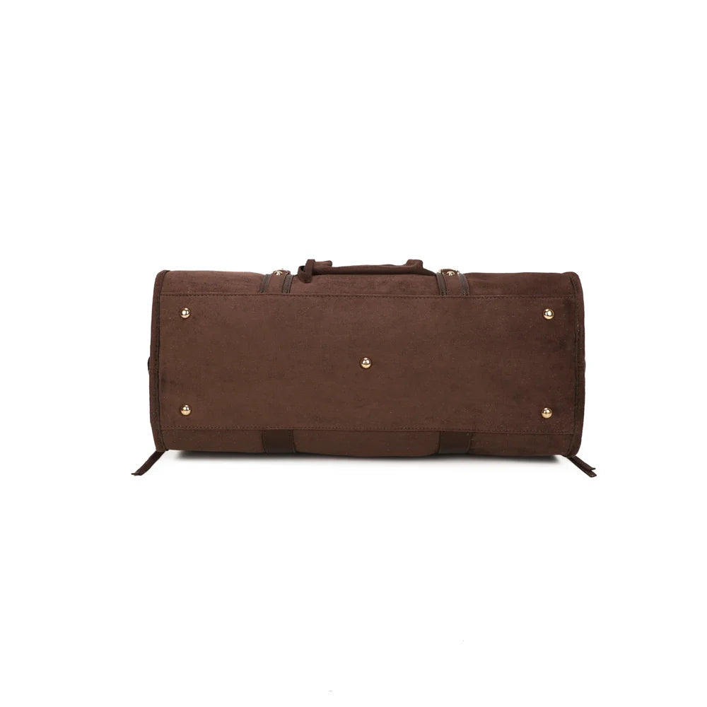 Dessous de La Skyla XL Suède coffee : base large de 45 × 15 cm posée sur pieds métalliques – réf. M-1979-7B