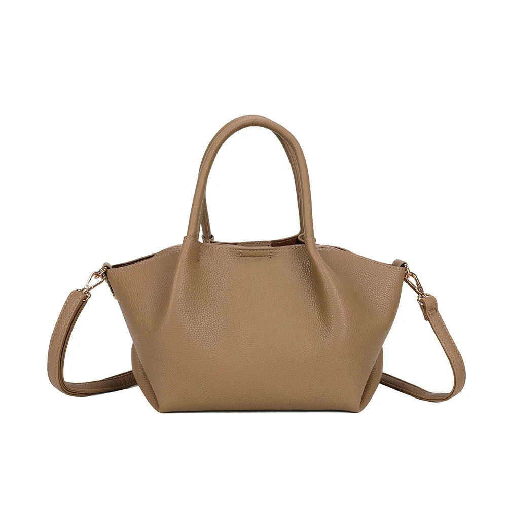 Dos du sac La Théodora taupe foncé, simili cuir grainé et deux anses arrondies – réf. KJ-62082-4