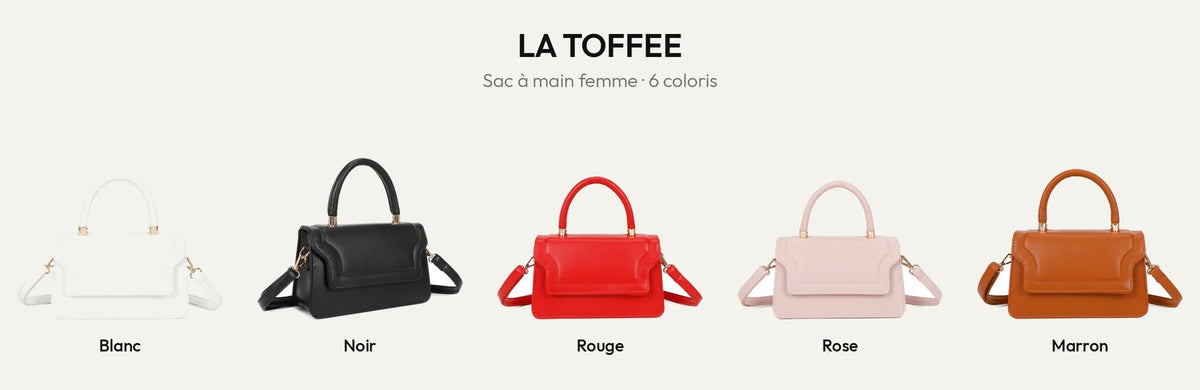 Sac à main femme La Toffee en six coloris : beige, blanc, noir, rouge, rose et marron – Gallantry Paris – réf. C-0179