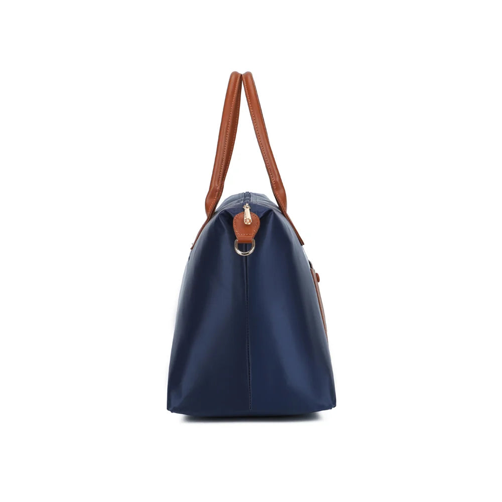 Profil de La Vadrouille Chic bleu foncé : soufflet large et mousquetons dorés pour la bandoulière – réf. Z-04-1