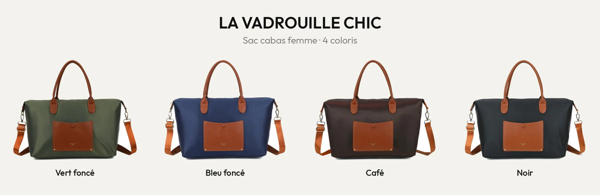 Sac cabas femme La Vadrouille Chic en 4 coloris : Vert Foncé, Bleu Foncé, Coffee et Noir – Gallantry Paris – réf. Z-04-1
