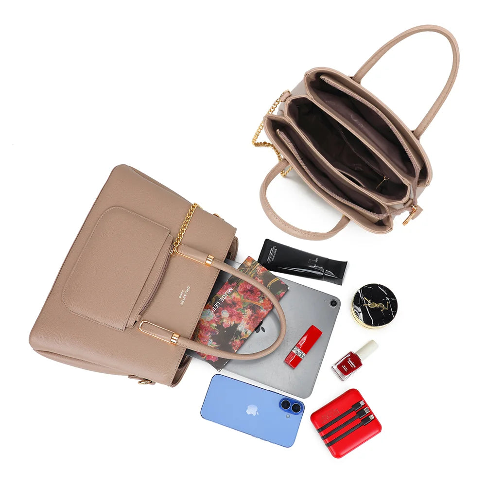 Intérieur compartimenté de La Valdine taupe pour organiser tablette, téléphone et beauté – réf. M-9464