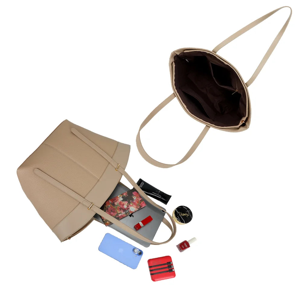 Intérieur de La Valeska taupe : grand compartiment zippé et poche intérieure pour les essentiels – réf. KJ-62109